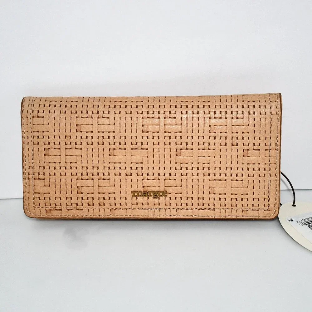 Margot Lily Slim Leather Basketweave Wallet in Sand #M0198CCWSAW NWT